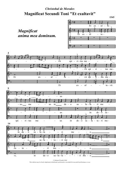 Magnificat Secundi toni Et exultavit Partitions gratuites